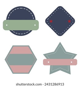 Banners circulares de colores, en forma de estrella y diamante con espacio de copia para promociones sobre fondo blanco