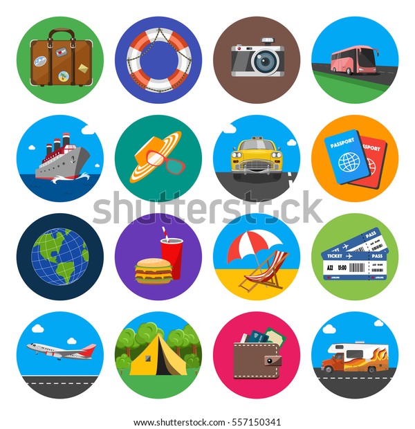 Colored Round Travel\
and Vacations Icons\
Set