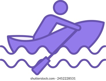 Colored Rowing Boat Icon. Vector Icon of a Man Sailing on a Boat with Oars. Water Transport Concept