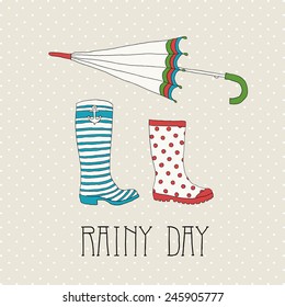 Colored rubber boots with umbrella