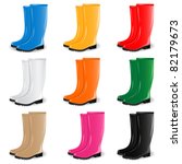 Colored rubber boots vector set