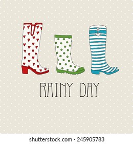 Colored rubber boots vector set