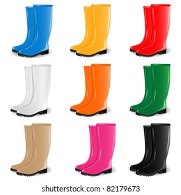 Colored Rubber Boots Vector Set