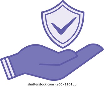 Icono de seguridad coloreado. Ilustración vectorial. Escudo en la mano. Protección contra el peligro, el riesgo, el daño y el daño. Concepto de seguridad y protección de datos
