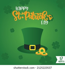 Colored saint patrick day template with elfish hat and coins Vector
