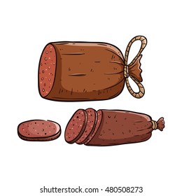 colored salami using doodle art and outline