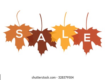 Colored sale leaf marks isolated on white background for autumn.