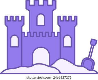 Icono de castillo de arena de color. Icono de Vector del edificio de la arena y la pala de los niños. Juegos divertidos en la playa. Concepto de verano y vacaciones