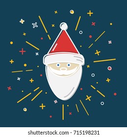 Colored Santa Claus icon in thin line style. Traditional Christmas character symbol on blue background