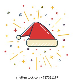 Colored Santa hat icon in thin line style. Traditional symbol isolated on white background.