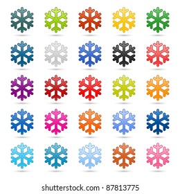 Colored satin smooth snowflake with drop gray shadow on white background