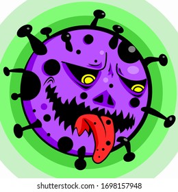 Colored Scary Cartoon Virus Devil (Coronavirus)