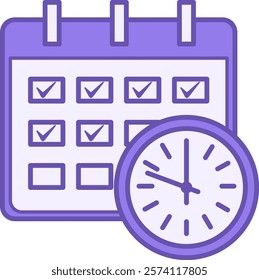 Colored Schedule Icon. Vector Icon. Calendar and Clock. Office Concept