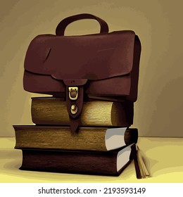 Colored school backpack. Education and study back to school, schoolbag luggage vector illustration. Kids school bag with education equipment. Backpacks with study supplies.