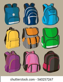 Colored school backpacks set