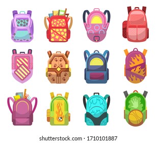 Colored school backpacks set. Education and study