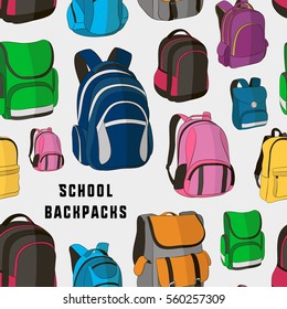 Colored school backpacks set pattern