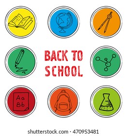 COLORED SCHOOL ICONS. icons hand-drawn