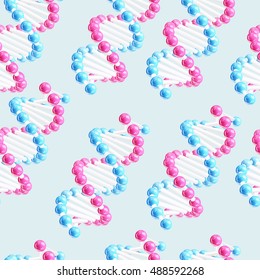 Colored science seamless background with pink and blue DNA pattern vector illustration