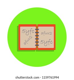 colored scribbled notebook in green badge icon. Element of science and laboratory for mobile concept and web apps. Detailed scribbled notebook icon