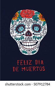 Colored scull illustration for decoration cards, poster, banners for celebrate Day of the Dead