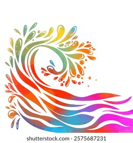 colored sea background. hand drawn. Not AI, Vector illustration.