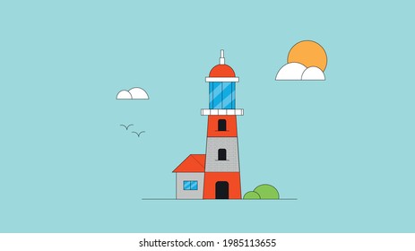 Colored sea lighthouse with decorated background modern vector design for graphics. ESP8