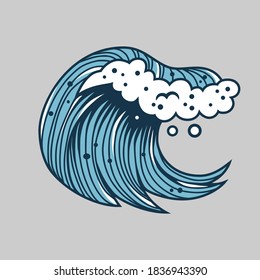 Colored sea or ocean wave with foam for marine nautical design