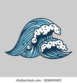 Colored sea or ocean wave with foam for marine nautical design