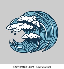 Colored sea or ocean wave with foam for marine nautical design