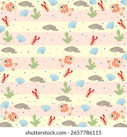 Colored sea plant and starfish pattern drawn