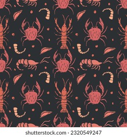 Colored seafood pattern. Drawn seafood background