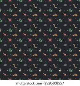 Colored seafood pattern. Drawn seafood background