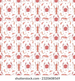 Colored seafood pattern. Drawn seafood background
