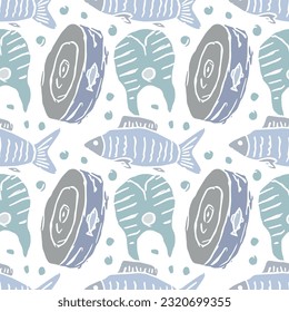 Colored seafood pattern. Drawn seafood background