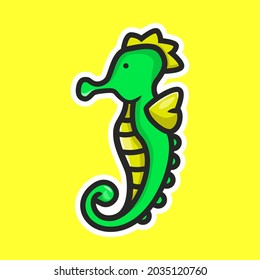 Colored seahorse doodle vector illustration,sticker style