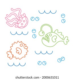 Colored sealife pattern with fishes and jellyfishes Vector