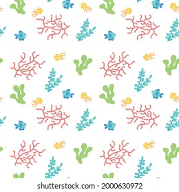 Colored sealife pattern with shripms and fishes Vector