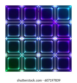 A colored seamless background consisting of glowing squares. Beautiful glowing background. Luminous neon squares. Vector illustration.