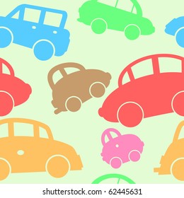 Colored seamless background with different cars