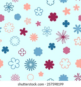 colored seamless background with a pattern of a variety of small flowers for spring or summer design