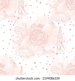 Colored seamless background with sketches of ballet shoes and uniforms Vector