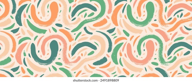 Diseño de Anuncio sin costuras de colores con líneas desordenadas y trazos cortos. Dibujado a mano pinceladas de squiggle patrón transparente. Vector de fondo a mano alzada con líneas gruesas abstractas y remolinos.