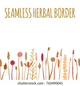 a colored seamless border or frame;  handdrawn repeated pattern; a vector herbal or floral design element great as a background