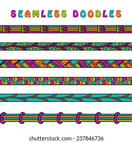 Colored seamless doodle border line. Vector illustration.