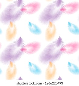 colored seamless feather pattern. Seamless background with feathers of bird.