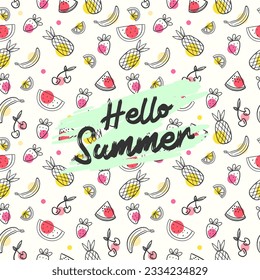 colored seamless flat summer fruits vector illustration pattern. hand drawn