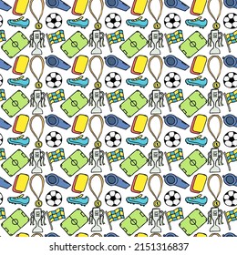 Patrón de fútbol sin costuras de color. Ilustración de fútbol Doodle. Fondo de la Copa Mundial de Fútbol