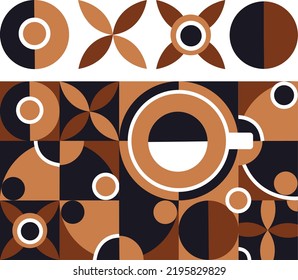 Colored seamless geometric pattern coffee cup design  abstract  background  vector shape illustration   Poster  banner  sticker  print for t  shirt 