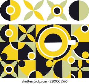 Colored seamless geometric pattern coffee cup design, abstract  background, vector shape illustration.  Poster, banner, sticker, print for t-shirt.